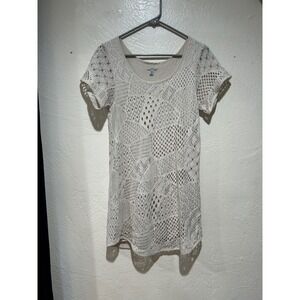 Ecote Urban Outfitters Cream Crochet Lace Mini Dress Short Sleeve Small Boho